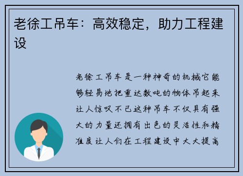 老徐工吊车:高效稳定,助力工程建设
