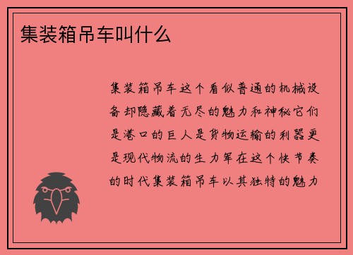 集装箱吊车叫什么
